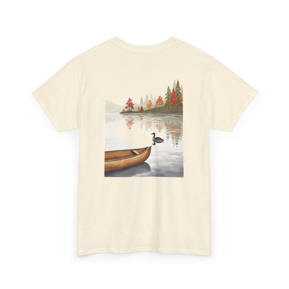 Misty Canoe October printed on a t-shirt