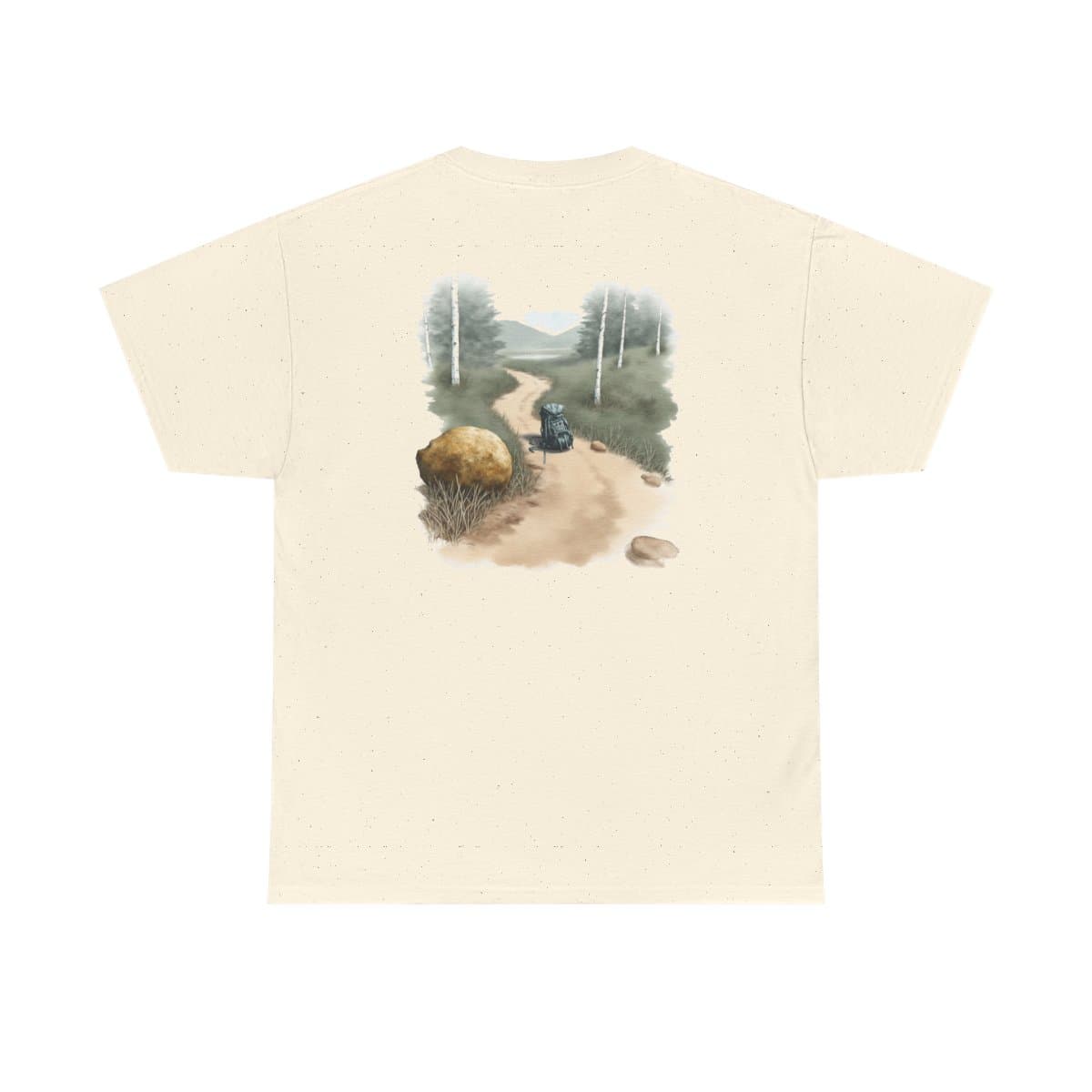 Trailhead Morning printed on a t-shirt